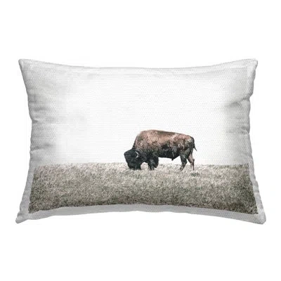 Stupell Industries Bison Grazing Scenery Outdoor Printed Pillow By Daniel Sproul In Brown;white;gray