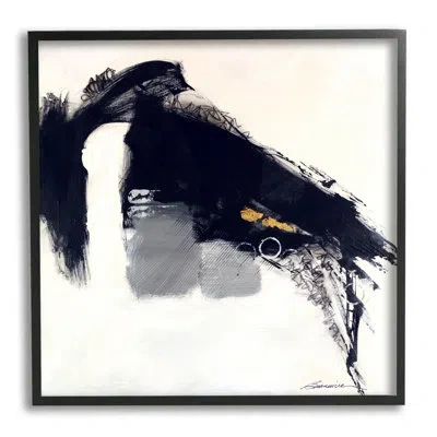 Stupell Industries Black Abstract Scribble Lines Circle Shape Detail By Beau Wild - Floater Frame Painting On Canvas In Midnight Black Framed Giclee