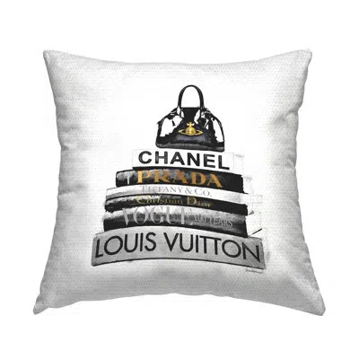 Stupell Industries Black & White Fashion Books Stacked Outdoor Printed Pillow By Amanda Greenwood