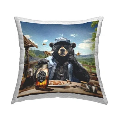 Stupell Industries Black Bear & Honey Outdoor Printed Pillow By Jim Baldwin In Blue