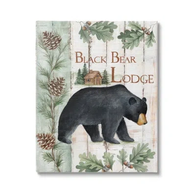 Stupell Industries Black Bear Lodge Rustic Cabin Botanicals Sign By Emma Leach - Floater Frame Print On Canvas