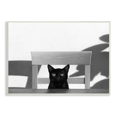 Stupell Industries Black Cat At Kitchen Table Pet Animal Photograph - Photograph In Wall Plaque