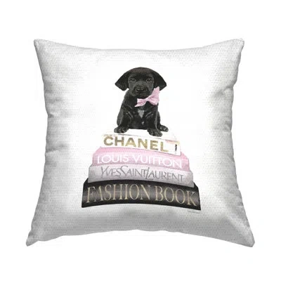 Stupell Industries Black Lab Puppy Pastel Glam Books Outdoor Printed Pillow By Amanda Greenwood