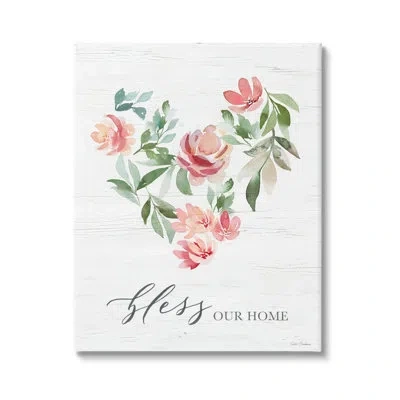 Stupell Industries Bless Our Home Grainy Pattern Floral Heart Shape By Kristen Brockmon - Floater Frame Graphic Art On  In Wrapped Canvas