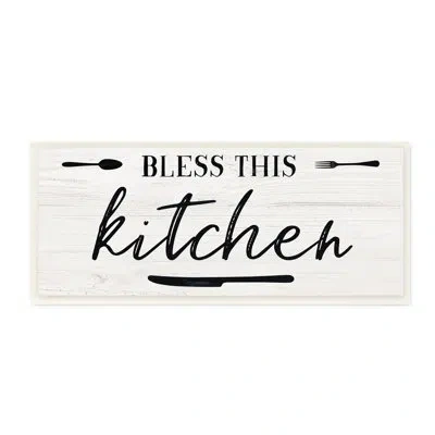 Stupell Industries Bless This Kitchen Phrase Minimal Fork Knife By Natalie Carpentieri - Textual Art Print In Wood