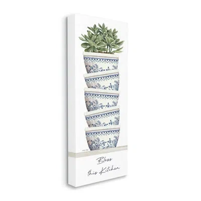 Stupell Industries Bless This Kitchen Stacked Ornate Bowls Succulent Plant By Cindy Jacobs - On In Blue;white;green
