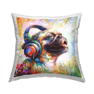 Stupell Industries Blissful Music Pug Printed Outdoor Throw Pillow Design By Leon Devenice In Tan
