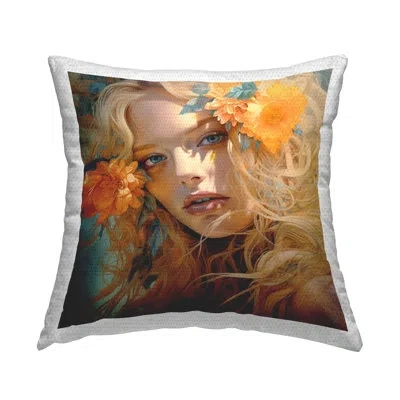 Stupell Industries Blonde Woman & Blooms Outdoor Printed Pillow By Rb In Orange