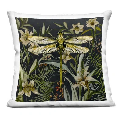 Stupell Industries Blooming Botanicals & Dragonfly Decorative Printed Throw Pillow, Design By Jacob Q In Black