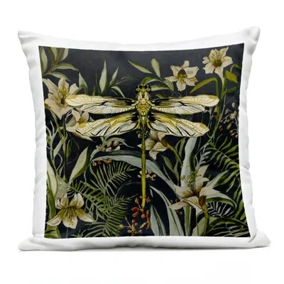 Stupell Industries Blooming Botanicals & Dragonfly Outdoor Printed Pillow, Design By Jacob Q In Black