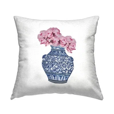 Stupell Industries Blooming Flower Bouquet Ornate Pattern Vase Outdoor Printed Pillow By Amelia Noyes In Blue;white;pink