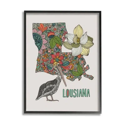 Stupell Industries Blooming Louisiana Magnolia State Pelican Intricate Patterns By Valentina Harper - Floater Frame Gra In Midnight Black Framed Giclee