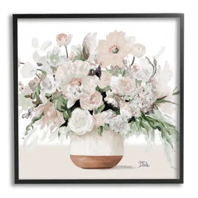 Stupell Industries Blooming White Flower Arrangement Overflowing Bouquet Vase By Patricia Pinto - Floater Frame Paintin In Midnight Black Framed Giclee