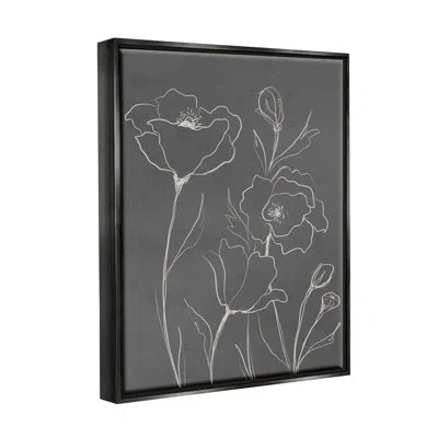Stupell Industries Blossoming Flower Petals Botanical Line Doodle Drawing By Elizabeth Medley - Floater Frame Rectangle In Jet Black Floater Frame