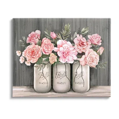Stupell Industries Blossoming Pink Rose Bouquets Canvas Art In Gray