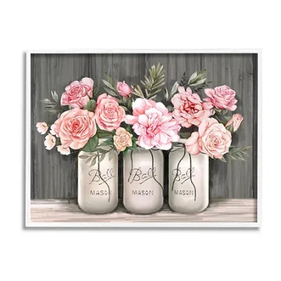 Stupell Industries Blossoming Pink Rose Bouquets Framed Print In Gray