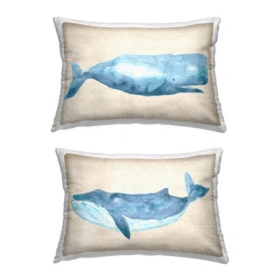 Stupell Industries Blue & Beige Whales 2 Piece Outdoor Printed Pillow Set By June Erica Vess In Blue;beige