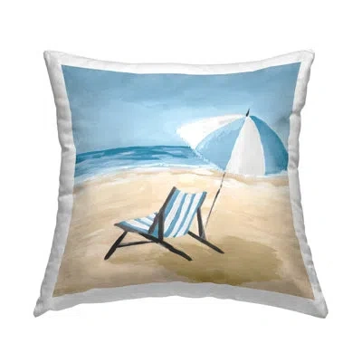 Stupell Industries Blue Beach Chair On Shore Printed Throw Pillow Design By Julie Derice