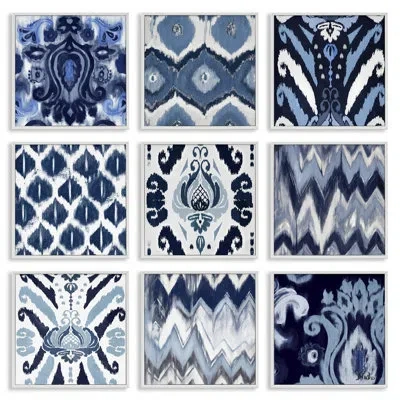 Stupell Industries Blue Boho Patterns 9 Pc Giclee Art Set By Patricia Pinto In Coastal White Framed Giclee