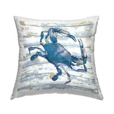 Stupell Industries Blue Crab On Distressed Outdoor Printed Pillow By Jessie Perry