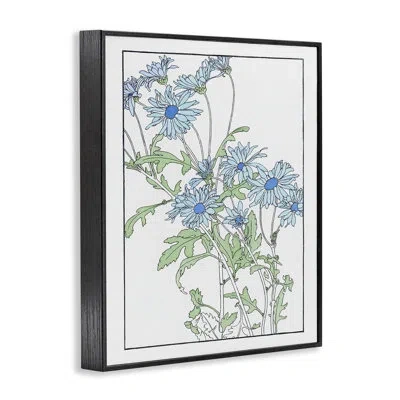 Stupell Industries Blue Daisies Detailed Outline Giclee Art, Design By Cad Designs In Midnight Black Framed Giclee