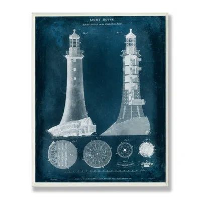 Stupell Industries Blue Eddystone Rock Lighthouse Diagram Wall Plaque