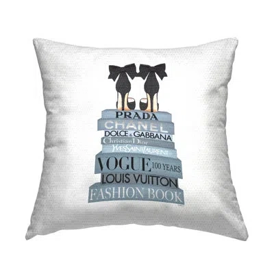 Stupell Industries Blue Fashion Bookstack Glam Black Heels Outdoor Printed Pillow By Amanda Greenwood In Beige