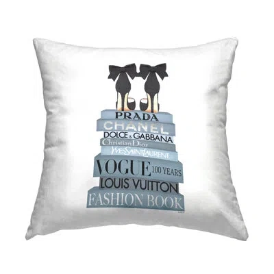 Stupell Industries Blue Fashion Bookstack Glam Black Heels Printed Throw Pillow By Amanda Greenwood In Beige