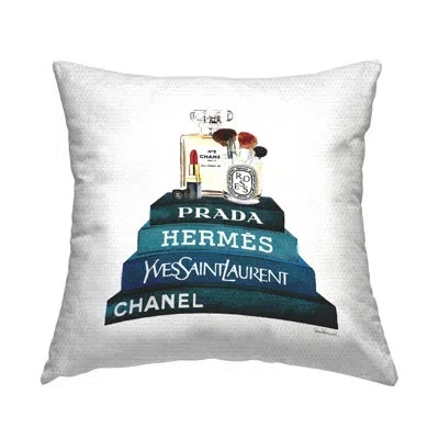 Stupell Industries Blue Fashion Makeup Accessories On Glam Books Outdoor Printed Pillow By Amanda Greenwood