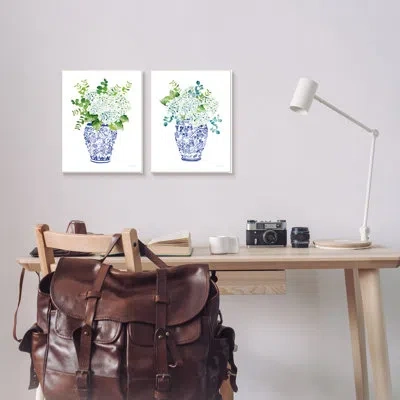 Stupell Industries Blue Floral Bouquets Lush Green Botanicals Ornate Pot 2pc Wall Plaque Art Set By Mercedes Lopez Char In Wood Plague