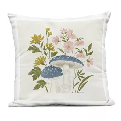 Stupell Industries Blue Mushrooms & Wildflowers Design By Cat Thurman Designs Outdoor Printed Pillow In Multi-color