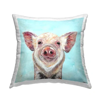 Stupell Industries Blue Piglet Animal Face Printed Throw Pillow Design By Jen Seeley