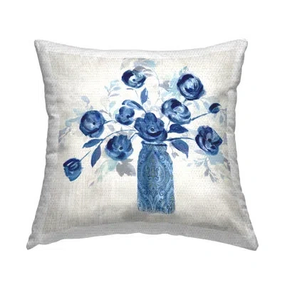 Stupell Industries Blue Roses Ornate Jar Outdoor Printed Pillow By Sally Swatland