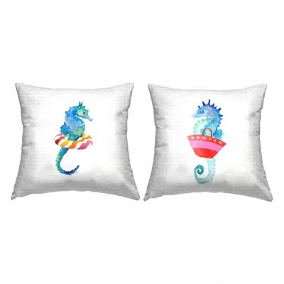 Stupell Industries Blue Seahorses Beach Red Attire Float  2 Piece Outdoor Printed Pillow Set By Lanie Loreth In Blue;white;pink
