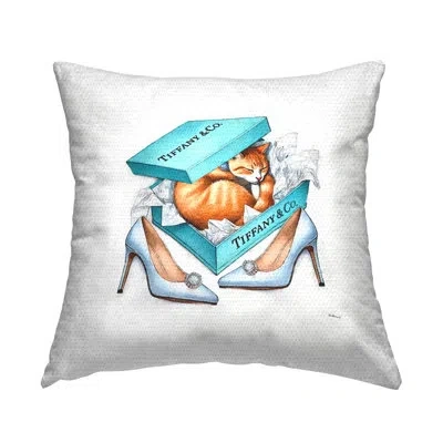 Stupell Industries Blue Shoebox With Cat Outdoor Printed Pillow By Amanda Greenwood