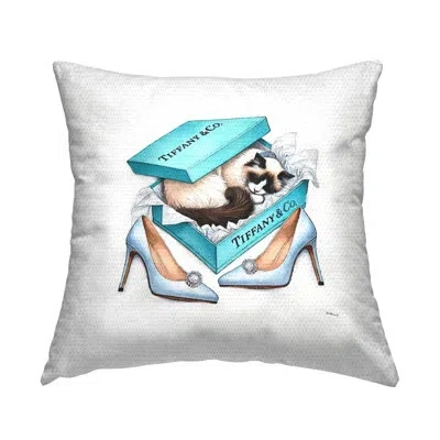 Stupell Industries Blue Shoebox With Kitten Outdoor Printed Pillow By Amanda Greenwood