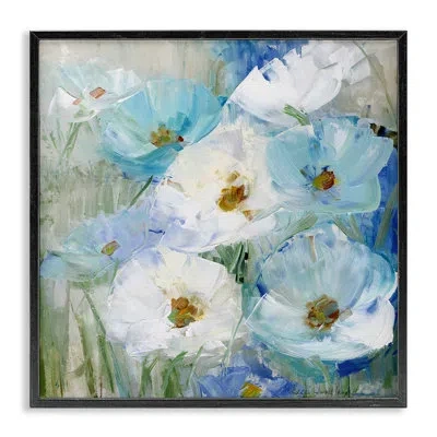 Stupell Industries Blue Spring Poppies Framed Giclee Art By Sally Swatland In Midnight Black Framed Giclee