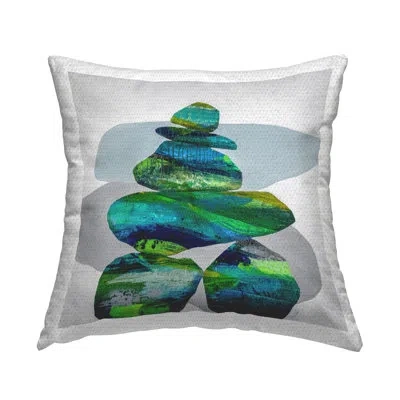 Stupell Industries Blue Stacked Zen Rocks Outdoor Printed Pillow By Ruth Fromstein In Blue;green;gray