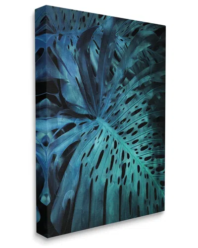 Stupell Industries Blue Tropical Palm Leaves Dark Forest Plants Stretched Canvas Wall Art By Milli V In Black
