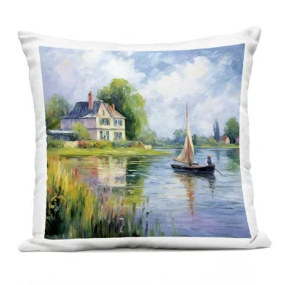 Stupell Industries Boat Drifting Near Shore Design By Heidi Kuntz Outdoor Printed Pillow In Green