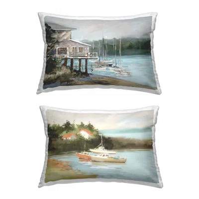 Stupell Industries Boat Lakeshore Landscape Decorative Printed Throw Pillow Design By Jane Slivka (set Of 2) In Blue