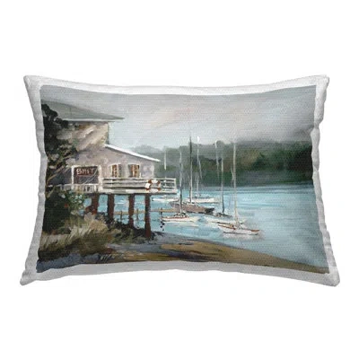 Stupell Industries Boat Marina Harbor Printed Outdoor Throw Pillow Design By Jane Slivka In Blue