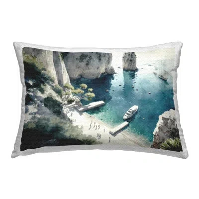 Stupell Industries Boats On Rocky Shore Outdoor Printed Pillow By Svetlana Aleynikova In Blue