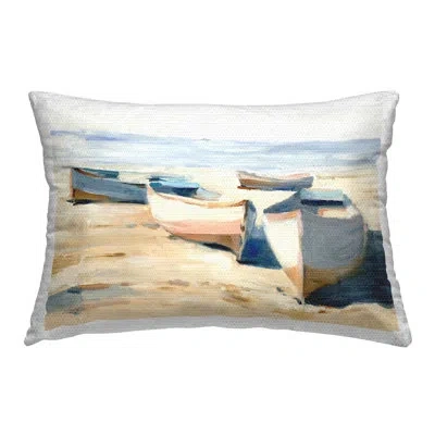 Stupell Industries Boats On Sea Shore Outdoor Printed Pillow By Ethan Harper In Blue;brown;orange