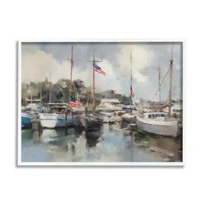 Stupell Industries Boats With American Flags By Ziwei Li In Coastal White Framed Giclee