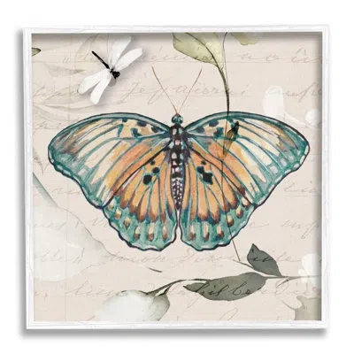 Stupell Industries Boho Butterfly With Script By Susan Jill Single Picture Frame Print On Canvas In Coastal White Framed Giclee