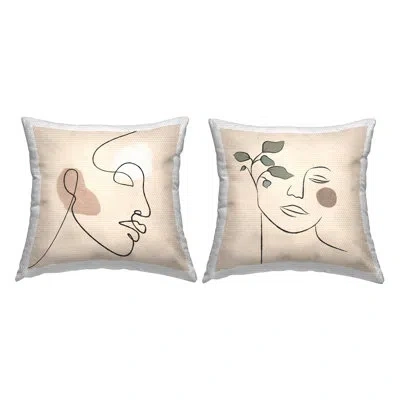 Stupell Industries Boho Female Portrait Line Drawing Green Plant 2 Piece Outdoor Pillow Set By Jj Design House Llc In Black;brown;green