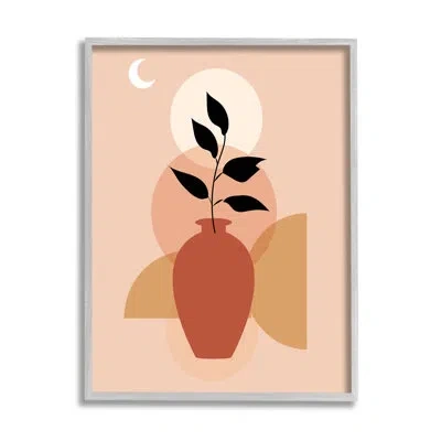 Stupell Industries Boho Vase & Moon On Wood By Arctic Frame In Farmhouse Gray Framed Giclee
