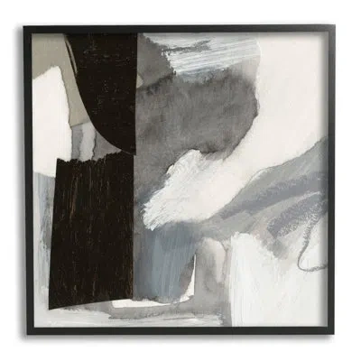 Stupell Industries Bold Black Shapes Layered Abstract Fluid Forms By Victoria Barnes - Floater Frame Painting On Canvas In Midnight Black Framed Giclee