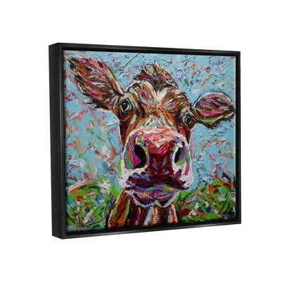 Stupell Industries Bold Cattle Cow Kaleidoscopic Layered Farm Painting By Carolee Vitaletti - Floater Frame Painting On In Jet Black Floater Frame